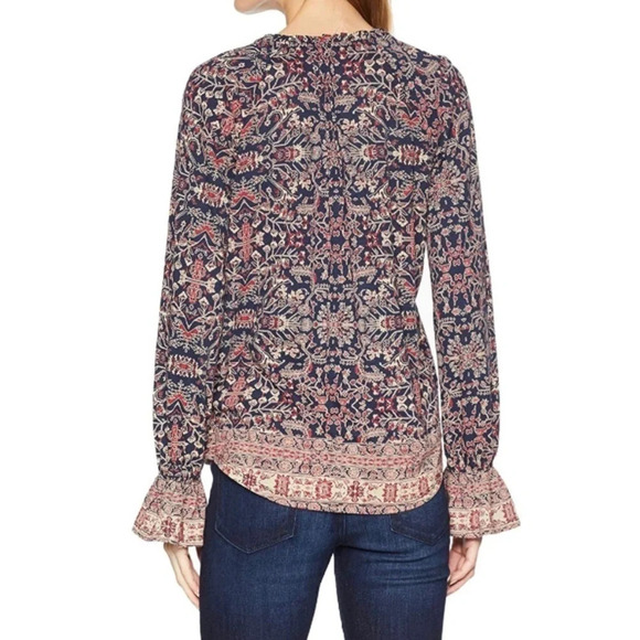 Boho Floral Blouse Ethereal Chic Top Whimsigoth Sleeve Blouse Tie Neck XS - Picture 2 of 8